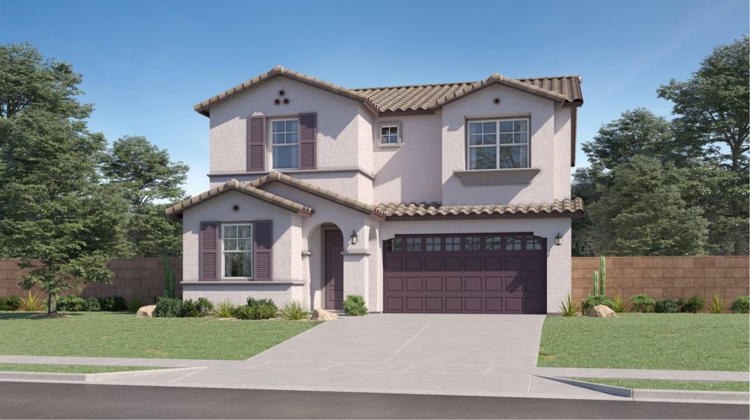 Front exterior of a new home in Hawes Crossing, Mesa, AZ, highlighting curb appeal (Image 1). Front exterior of a new home in Hawes Crossing, Mesa, AZ, highlighting curb appeal (Image 1).