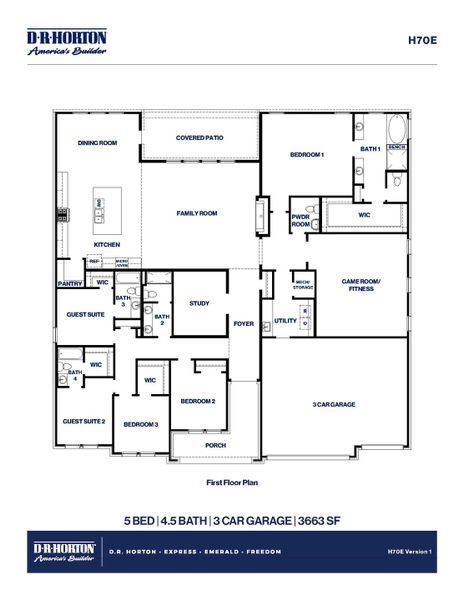 2D floor plan layout for the H70E by D.R. Horton in Butlers Bend Estates, Pinehurst, TX (Image 3). 2D floor plan layout for the H70E by D.R. Horton in Butlers Bend Estates, Pinehurst, TX (Image 3).