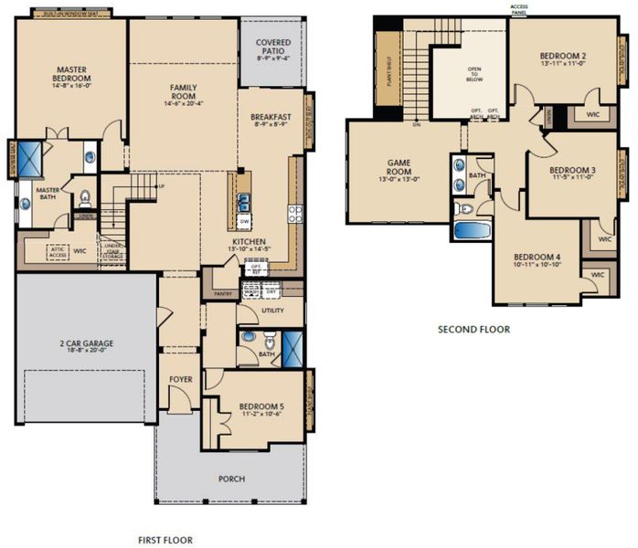2D floor plan layout for the Wycoff by Pacesetter Homes in Village at Three Oaks, Seguin, TX (Image 3).