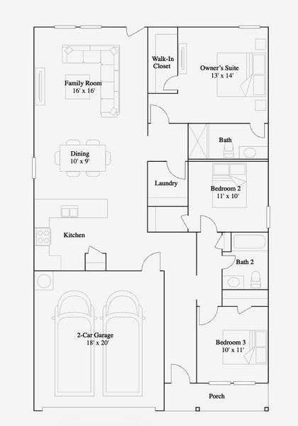 2D floor plan layout of this home in Trails at Woodhaven Lakes, La Marque, TX (Image 2).