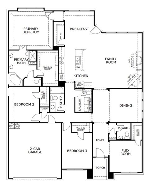2D floor plan layout for the Concept 2464 by Landsea Homes in Lovers Landing, Forney, TX (Image 3).