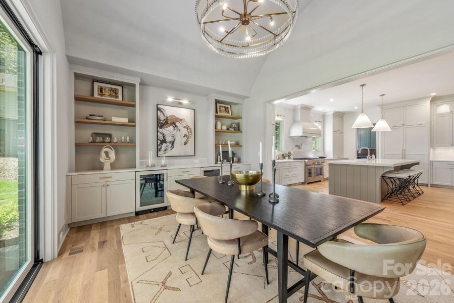 Dining room with custom built ins