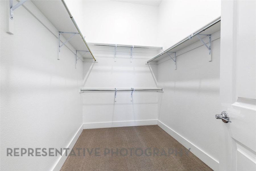 Walk in closet with dark colored carpet Walk in closet with dark colored carpet