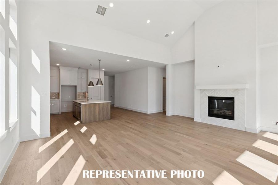 The open and flowing main floor layout of our Geneva IV plan was designed for entertaining!  REPRESENTATIVE PHOTO