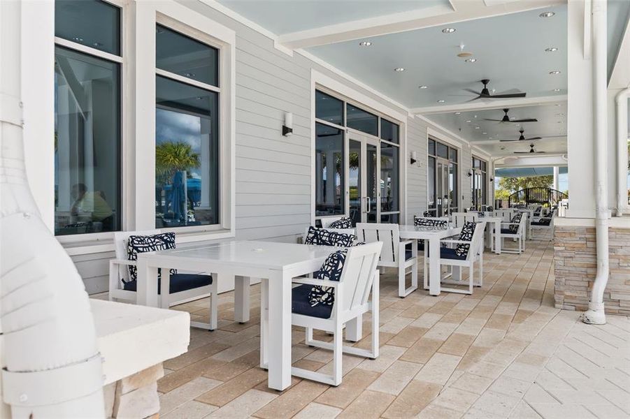 Covered outdoor seating for year-round enjoyment.