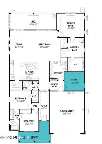 2D floor plan layout of this home in RiverTown, St. Johns, FL (Image 4).