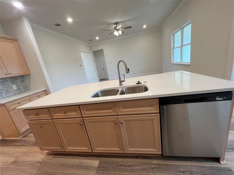 Kitchen with Double Sinks, Dishwasher, Disposal & Pull out Trash Bin