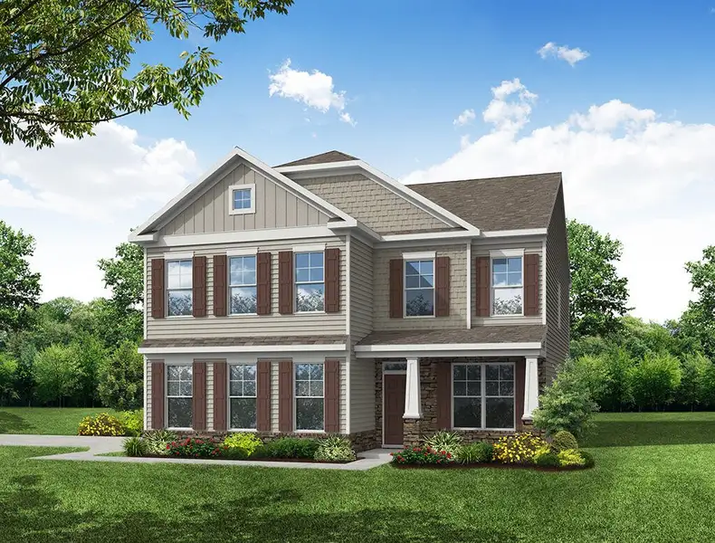 Front exterior of a new home in Marble Tree, Ball Ground, GA, highlighting curb appeal (Image 1). Front exterior of a new home in Marble Tree, Ball Ground, GA, highlighting curb appeal (Image 1).
