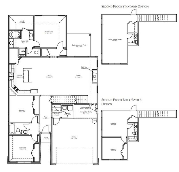 2D floor plan layout for the The Jasmine by Avonley Homes in Rudder Pointe, Bryan, TX (Image 3).