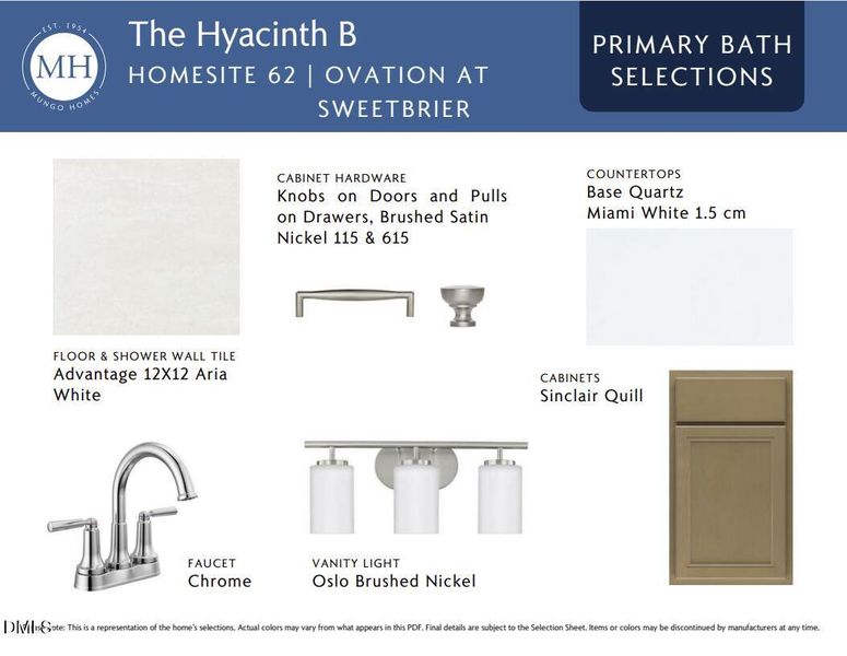 OVS 62 Primary Bath selections OVS 62 Primary Bath selections