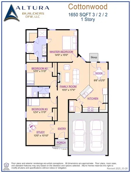 2D floor plan layout for the Cottonwood by Altura Homes in Mallard Point, Greenville, TX (Image 3). 2D floor plan layout for the Cottonwood by Altura Homes in Mallard Point, Greenville, TX (Image 3).