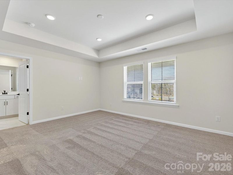 Tray ceiling in primary bedroom