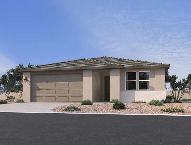 Front exterior of a new home in Skyline Village, San Tan Valley, AZ, highlighting curb appeal (Image 1). Front exterior of a new home in Skyline Village, San Tan Valley, AZ, highlighting curb appeal (Image 1).