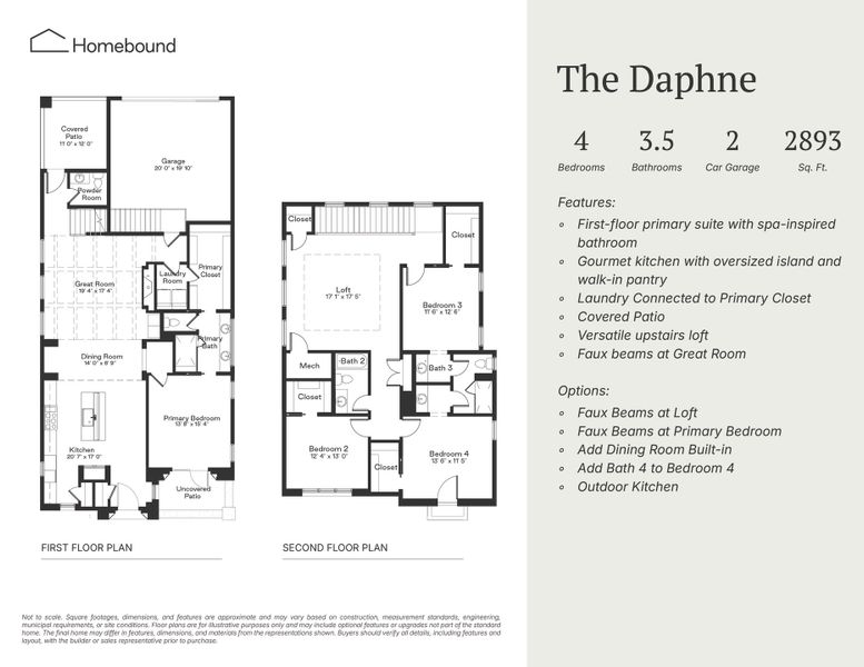 2D floor plan layout for the Daphne by Homebound in The Villas at Lakeside, Flower Mound, TX (Image 3).