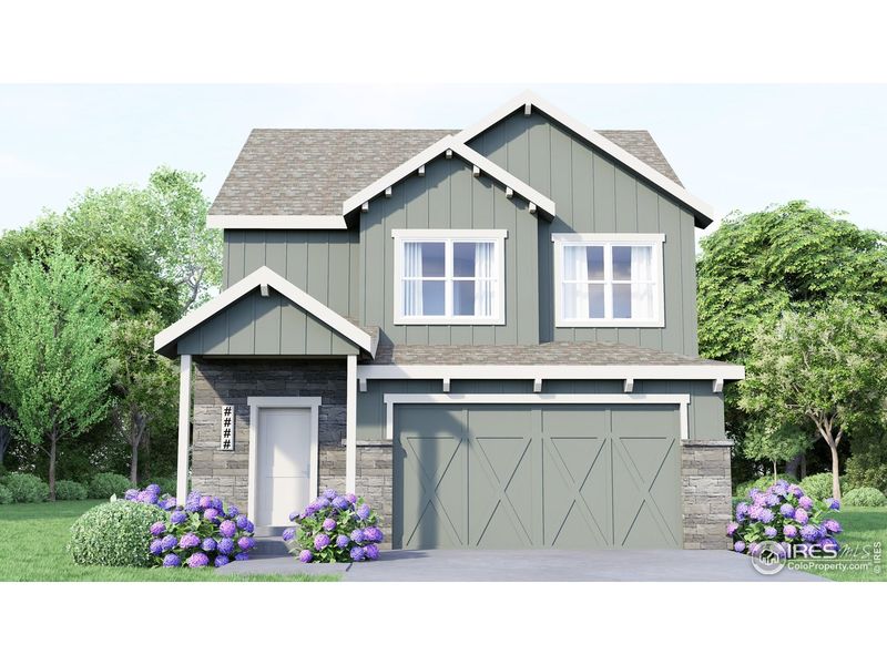 Front exterior of a new home in Wilson Commons, Loveland, CO, highlighting curb appeal (Image 17). Front exterior of a new home in Wilson Commons, Loveland, CO, highlighting curb appeal (Image 17).