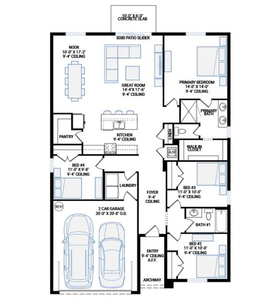 2D floor plan layout for the Alpine by Cardel Homes in Fieldstone, Plant City, FL (Image 5).