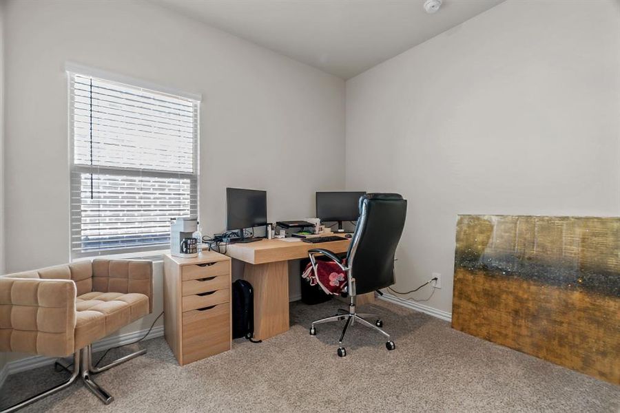 Office with light carpet and baseboards Office with light carpet and baseboards