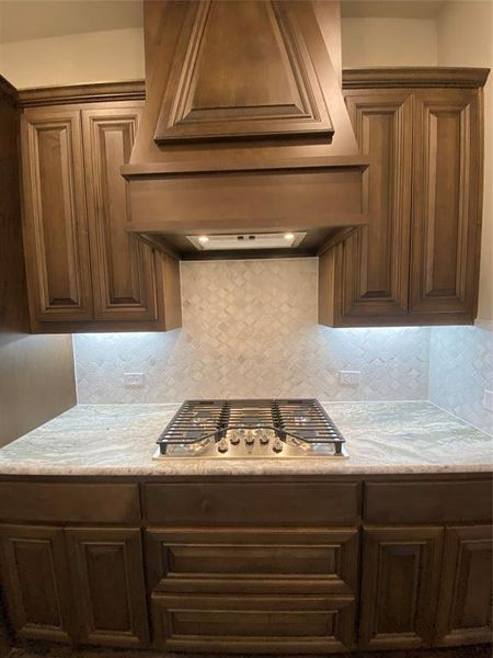 GAS cooktop with custom cabinet vent to outside