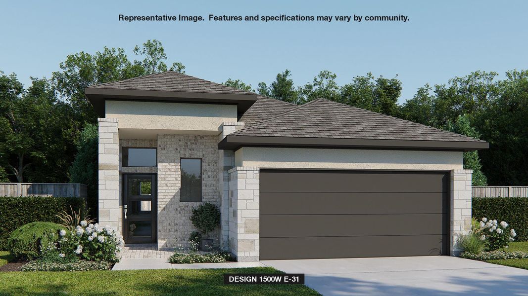 View of front of home with a garage, driveway, stone siding, and fence View of front of home with a garage, driveway, stone siding, and fence
