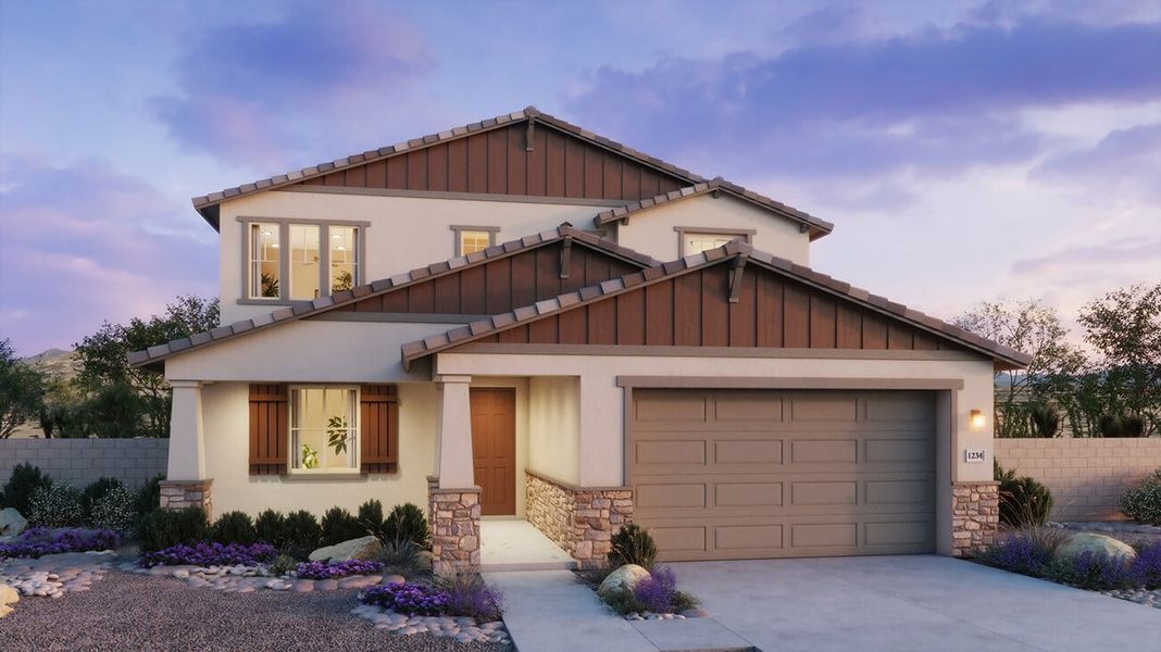 Representative exterior photo of a completed home built from the 4004 by Risewell Homes in Windstone Ranch North, Surprise, AZ (Image 6).