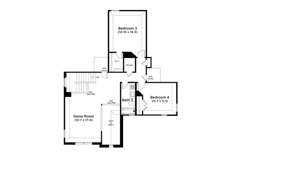 2D floor plan layout for the Hickory by DRB Homes in Infinity Square, Kyle, TX (Image 4).