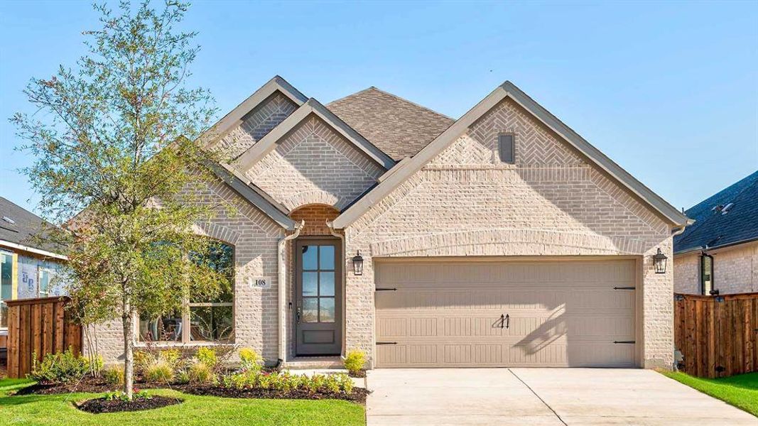Front exterior of a new home in Trinity Falls 45', McKinney, TX, highlighting curb appeal (Image 17). Front exterior of a new home in Trinity Falls 45', McKinney, TX, highlighting curb appeal (Image 17).