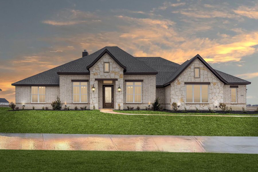 Elevation B with Stone | Concept 2915 at Hidden Creek Estates in Van Alstyne, TX by Landsea Homes