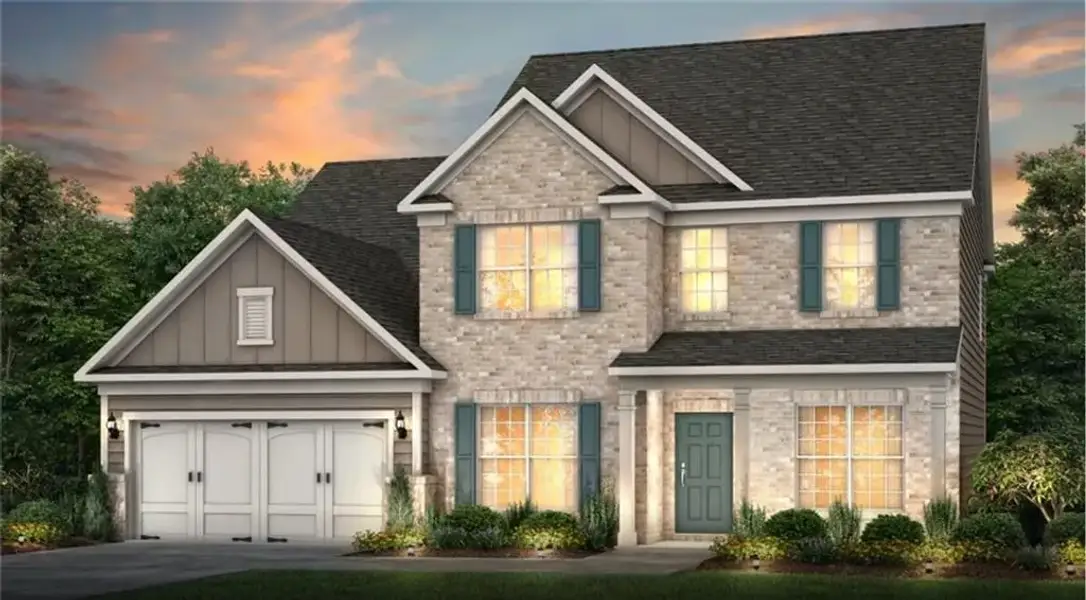 Front exterior of a new home in Sierra Creek, Hoschton, GA, highlighting curb appeal (Image 1). Front exterior of a new home in Sierra Creek, Hoschton, GA, highlighting curb appeal (Image 1).