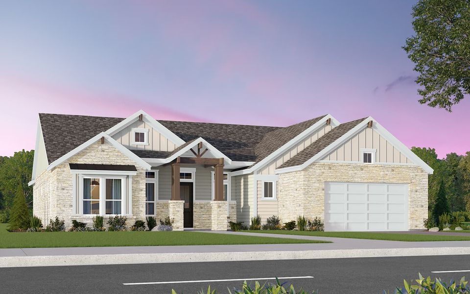 Representative exterior photo of a completed home built from the Pepperdine by Brookfield Residential in Traditional at Kissing Tree, San Marcos, TX (Image 5). Representative exterior photo of a completed home built from the Pepperdine by Brookfield Residential in Traditional at Kissing Tree, San Marcos, TX (Image 5).