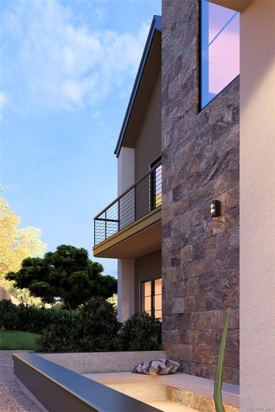 Rendering of new luxury home coming soon showcasing multiple outdoor entertainment areas with panoramic mountain views.