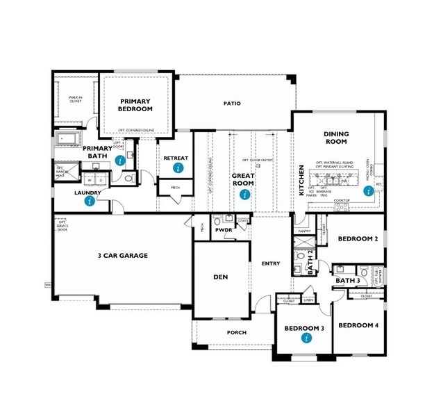 2D floor plan layout for the 7524 by Shea Homes in Prelude at Oro Ridge, Queen Creek, AZ (Image 3).