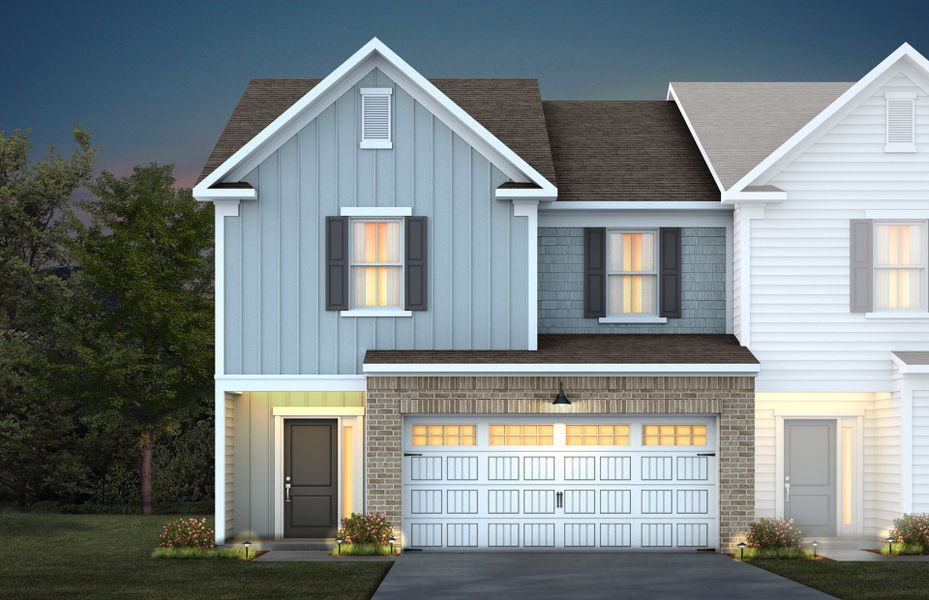 Front exterior of a new home in Exchange at 401, Raleigh, NC, highlighting curb appeal (Image 17). Front exterior of a new home in Exchange at 401, Raleigh, NC, highlighting curb appeal (Image 17).