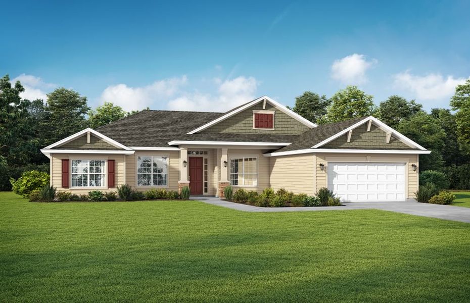 Representative exterior photo of a completed home built from the Venice by SEDA New Homes in Edwards Creek Estates, Jacksonville, FL (Image 4). Representative exterior photo of a completed home built from the Venice by SEDA New Homes in Edwards Creek Estates, Jacksonville, FL (Image 4).