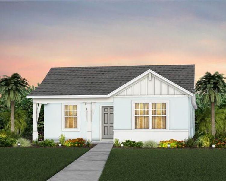 Front exterior of a new home in EverBe, Orlando, FL, highlighting curb appeal (Image 1). Front exterior of a new home in EverBe, Orlando, FL, highlighting curb appeal (Image 1).