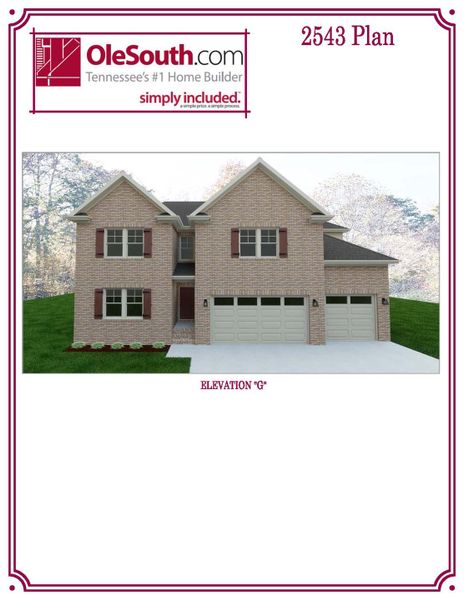 Representative exterior photo of a completed home built from the 2543 Elevation GHI by Ole South in Patterson, Smyrna, TN (Image 1).