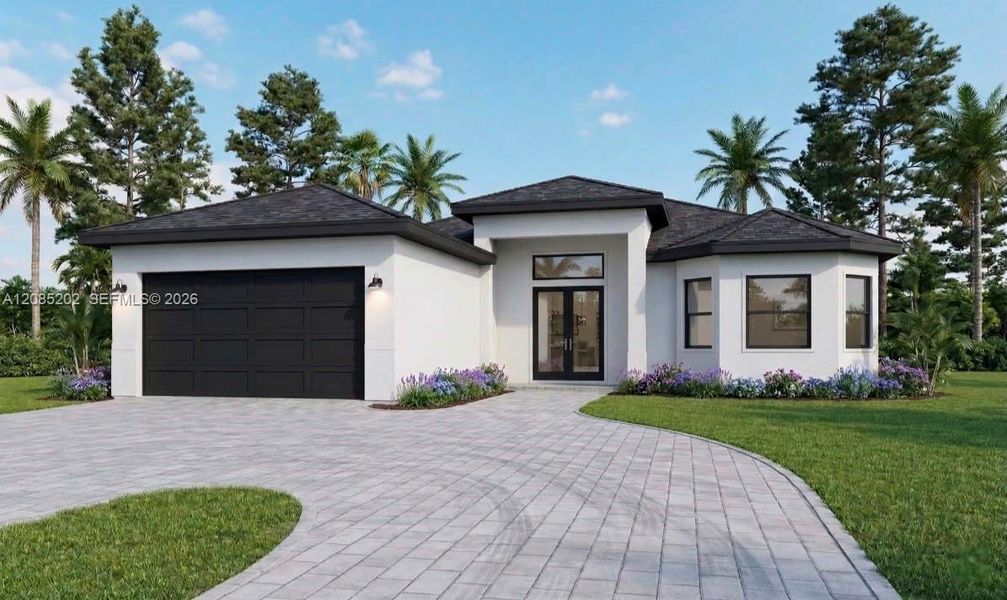Front exterior of a new home in , Lehigh Acres, FL, highlighting curb appeal (Image 1). Front exterior of a new home in , Lehigh Acres, FL, highlighting curb appeal (Image 1).