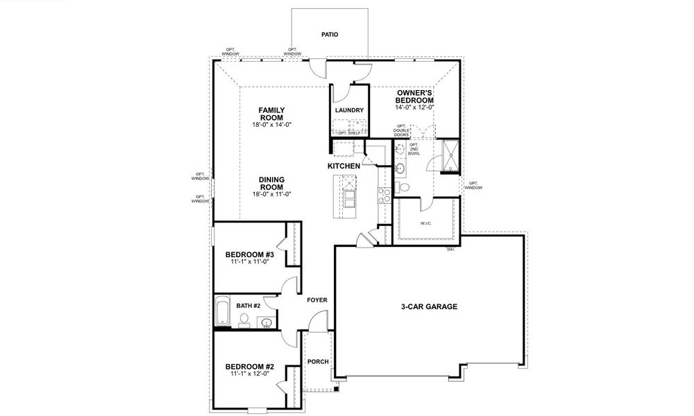 2D floor plan layout for the Kingsley by M/I Homes in Hickory Ridge, Elmendorf, TX (Image 3).