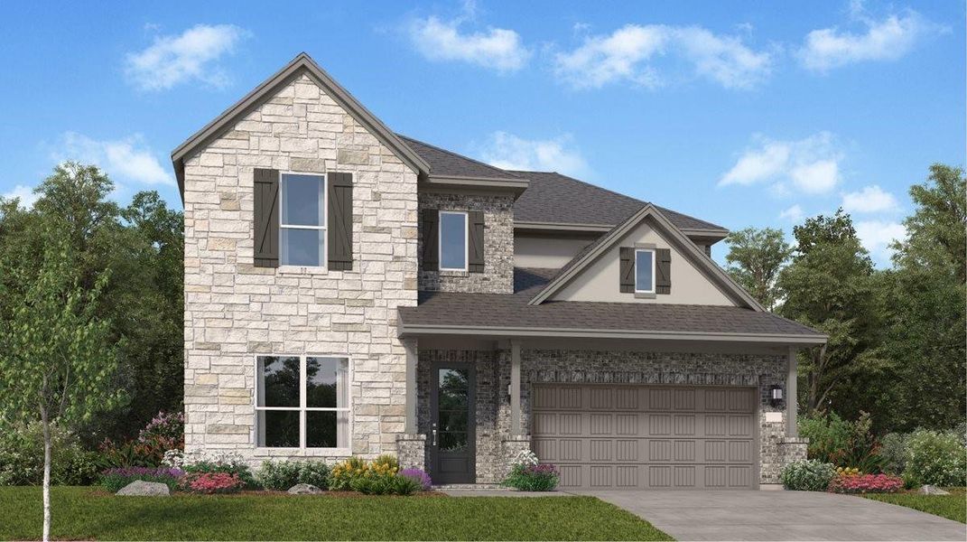 Front exterior of a new home in Dellrose: Richmond II Collection, Hockley, TX, highlighting curb appeal (Image 1).