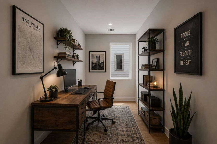 Virtually staged office/flex area Virtually staged office/flex area
