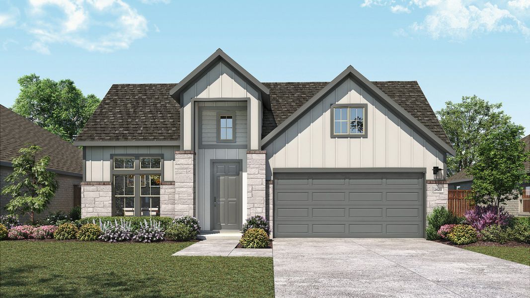 Representative exterior photo of a completed home built from the Laurel by DRB Homes in Parkside on the River, Georgetown, TX (Image 5). Representative exterior photo of a completed home built from the Laurel by DRB Homes in Parkside on the River, Georgetown, TX (Image 5).