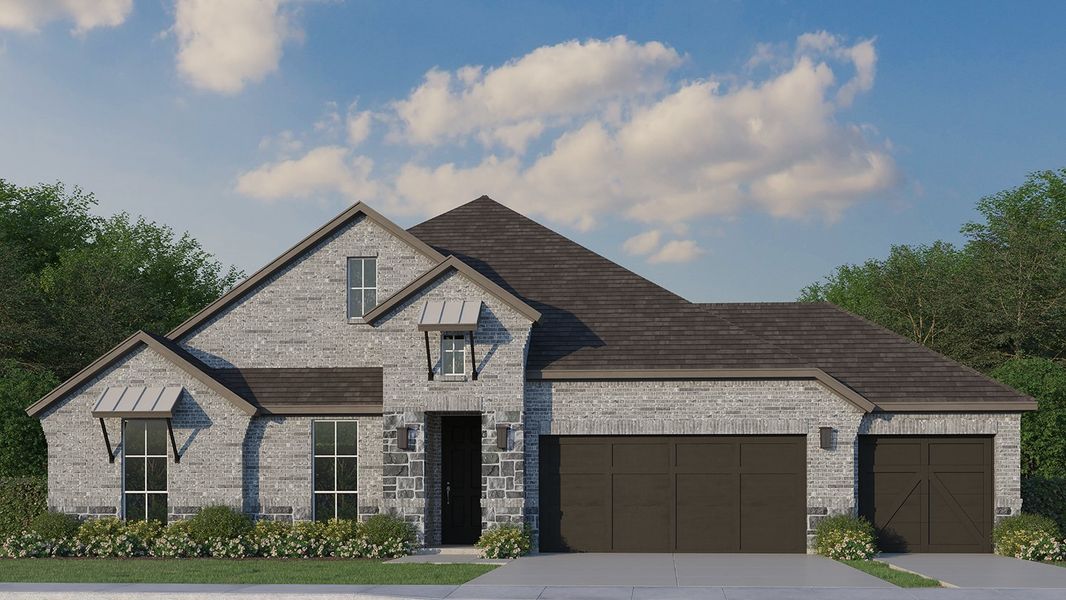 Plan 1683 Elevation C with Stone & 3rd Car Garage Plan 1683 Elevation C with Stone & 3rd Car Garage