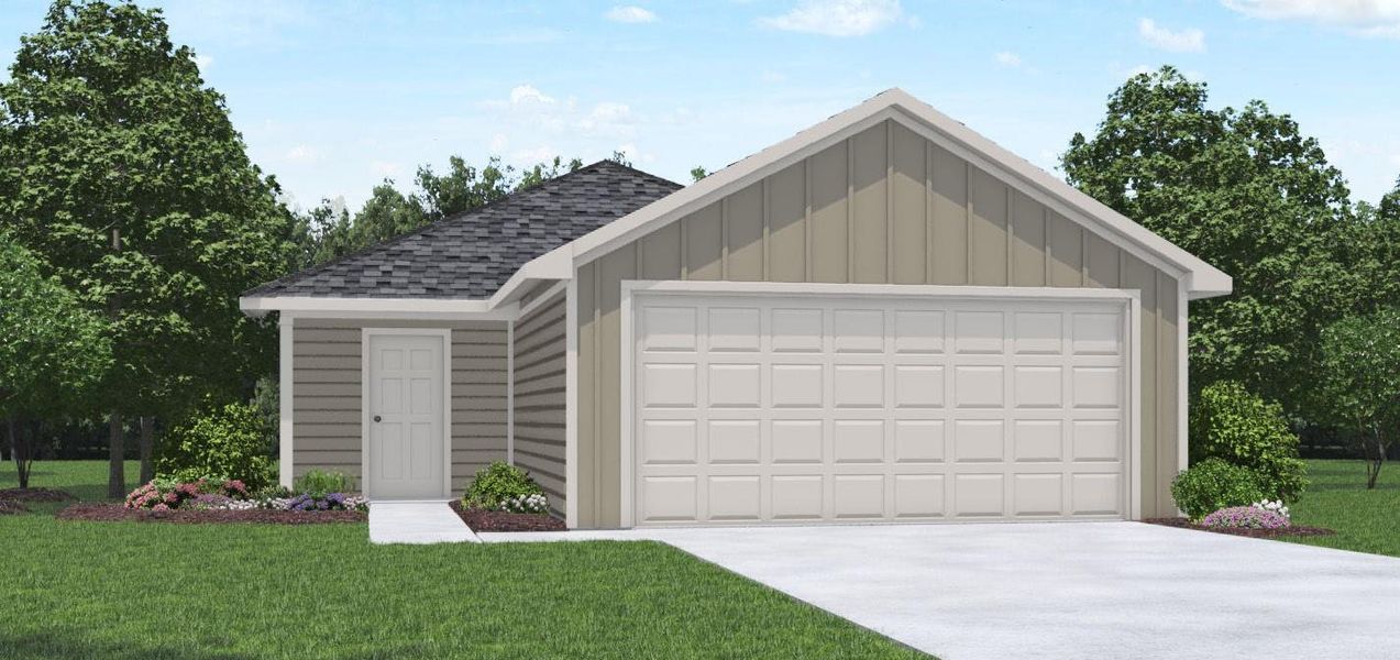 Front exterior of a new home in Presswoods, Splendora, TX, highlighting curb appeal (Image 1).