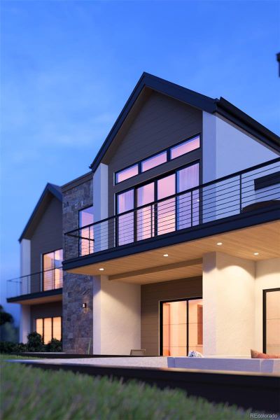 Rendering of new luxury home coming soon showcasing multiple outdoor entertainment areas with panoramic mountain views.