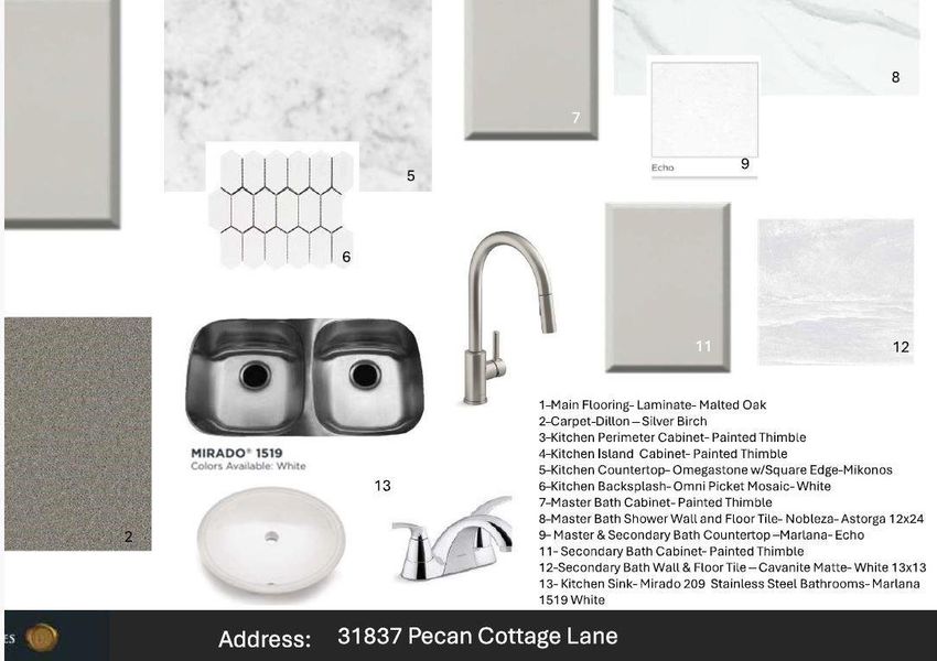 Sample of building materials used in homes in The Meadows at Imperial Oaks, Spring (Image 4).