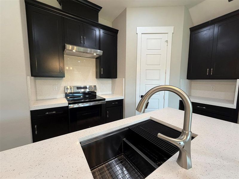 Stainless steel kitchen sink with integrated drying rack, complemented by a brushed nickel faucet