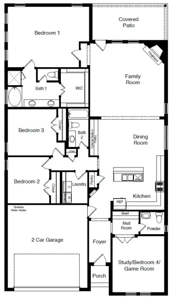 2D floor plan layout of this home in Homestead at Parks Bell Ranch, Odessa, TX (Image 4).