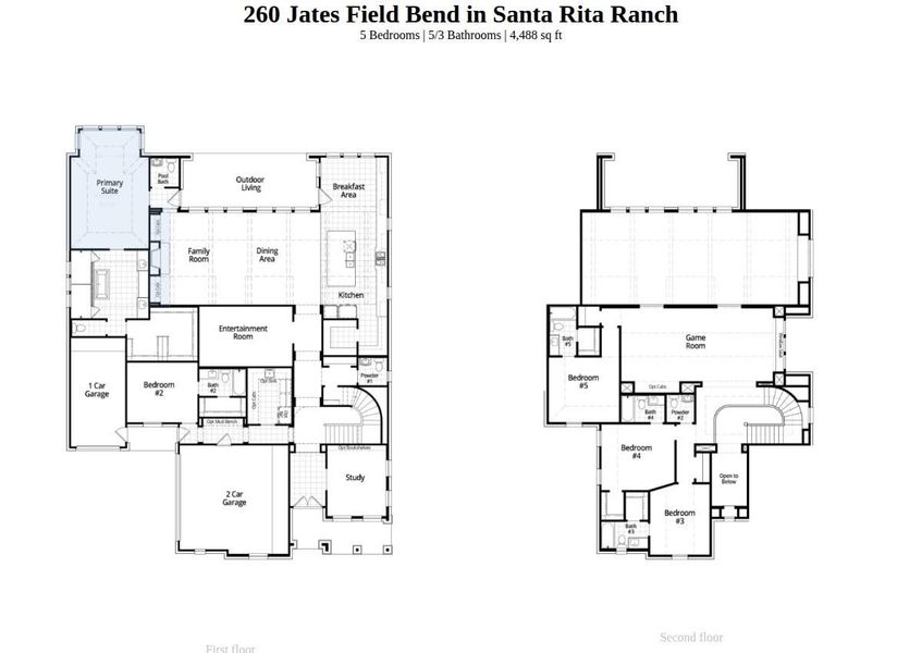 2D floor plan layout of this home in Santa Rita Ranch, Liberty Hill, TX (Image 3).