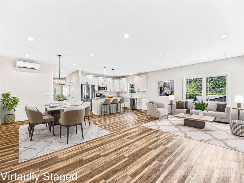 Virtually Staged Kitchen - Dining - Living