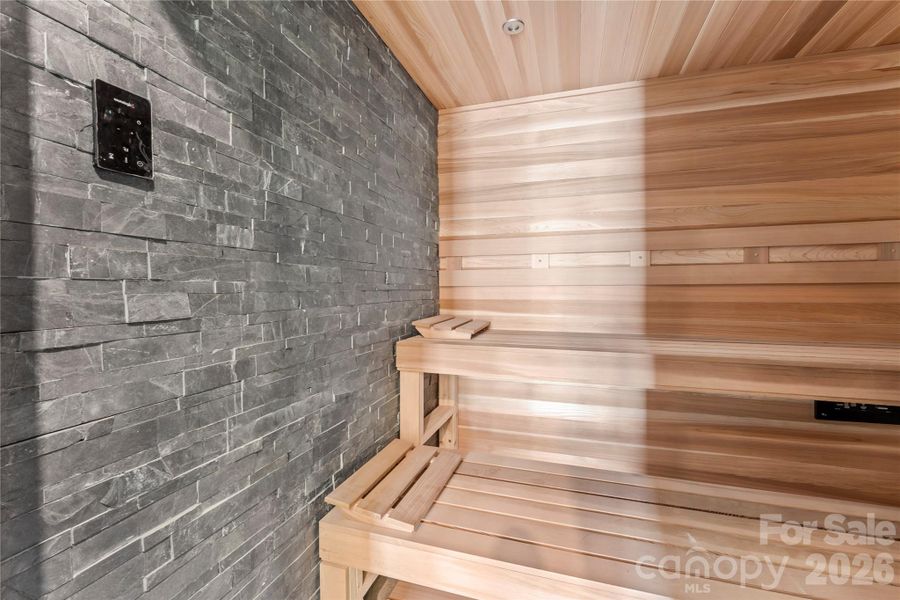 Custom Cut Lava Rock Sauna in Western Red Cedar