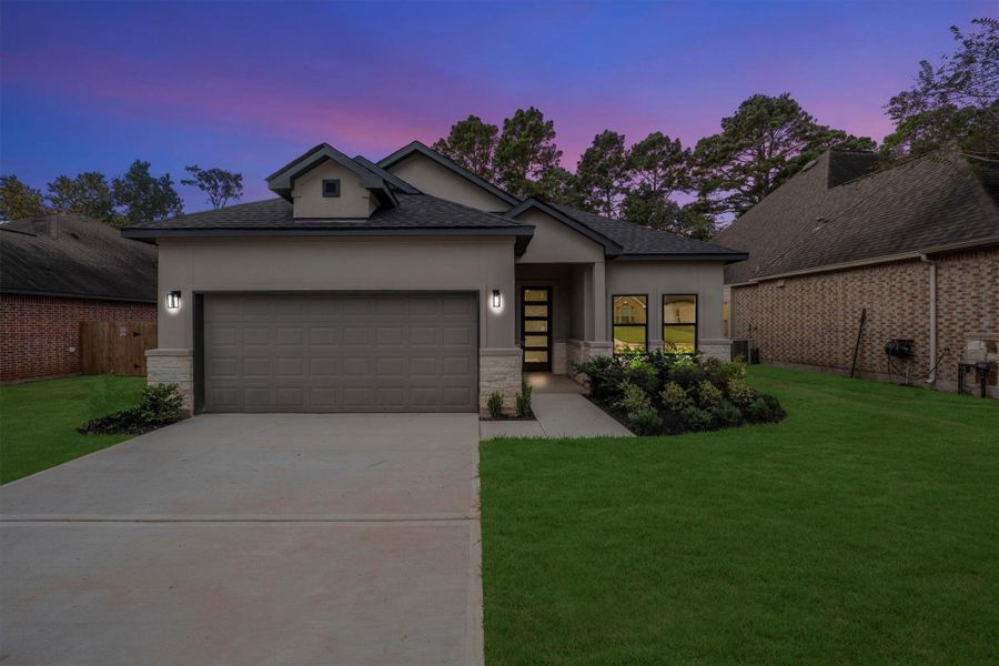 Front exterior of a new home in , Montgomery, TX, highlighting curb appeal (Image 28). Front exterior of a new home in , Montgomery, TX, highlighting curb appeal (Image 28).